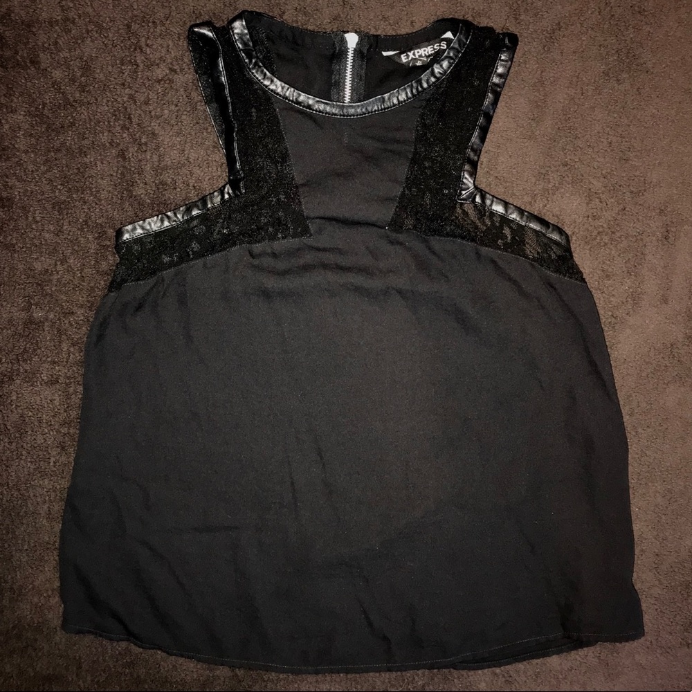 Black Flow Top w/ Lace and Leather Accents